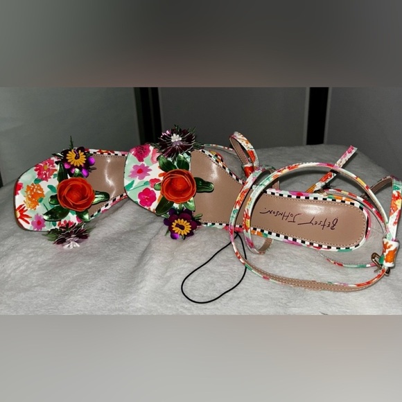 Betsey Johnson Pink and Orange Strappy Floral Heels - Picture 5 of 5